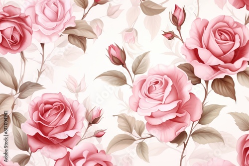 Pink roses and buds seamless pattern.