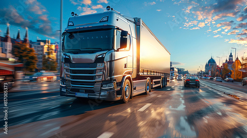 Truck driving on expressway, concept of logistics and delivery.