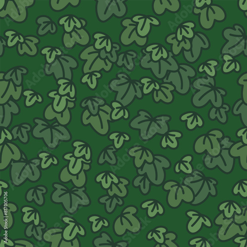 Botanical seamless pattern with ivy leaves. Creeper bindweed or grapes plant. Background with green foliage. Natural vector illustration