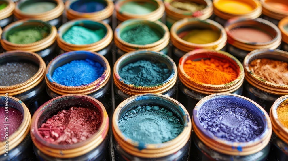 Colorful powders in jars. Colorful powders in jars.