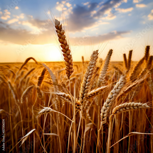 wheat field cereals arable agriculture,Closeup on golden wheat field or rice barley farming. Rye of barley plants harvest and agriculture background.
generate ai photo
