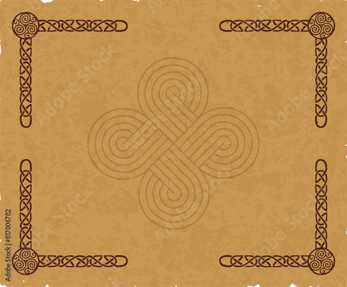 Viking Parchment Background with Circular Celtic Knot