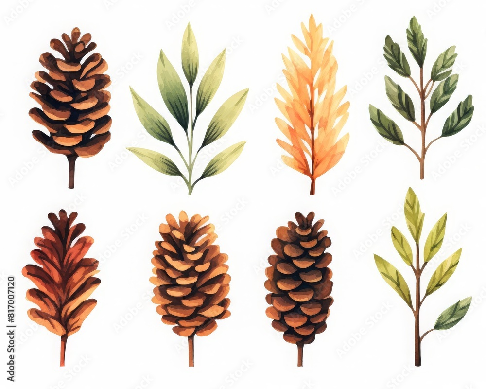 Minimalist pine cones collection flat design front view conifer seeds theme water color Splitcomplementary color scheme Minimalist pine cones collection flat design front view conifer seeds theme water color Splitcomplementary color scheme