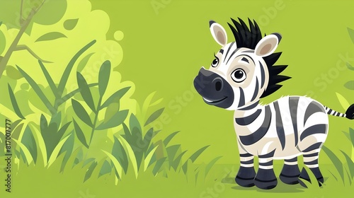 Adorable Cartoon Zebra in Lush Green Jungle Landscape
