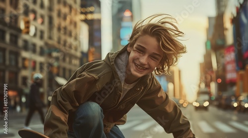 Teenage Skateboarder in the City photo