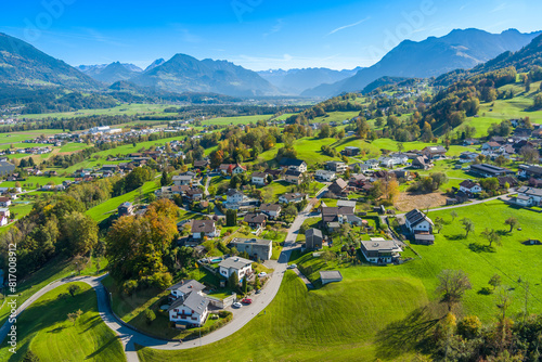 The village of Frastanz in the Walgau Valley, State of Vorarlberg, Austria. Drone Pictures