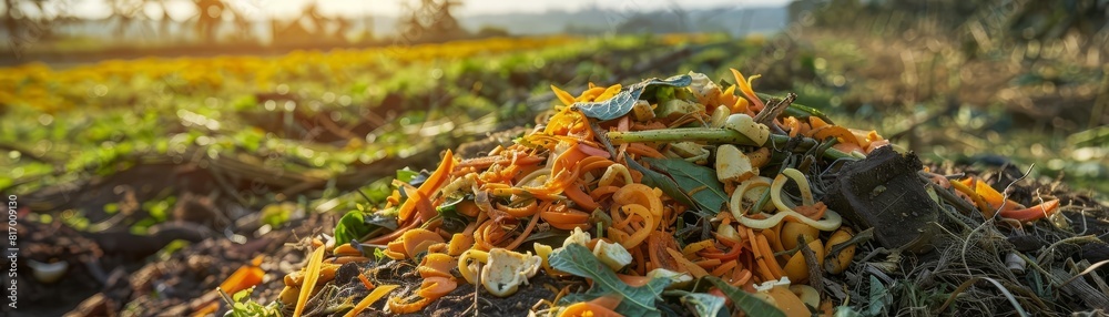 Biogas generation from food waste side view, converting waste to energy, ecofriendly power solutions, robotic tone, colored pastel