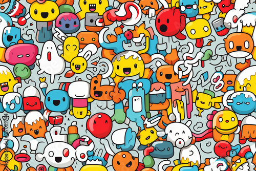 Seamless pattern with colorful and funny doodles  high-quality and ready for print