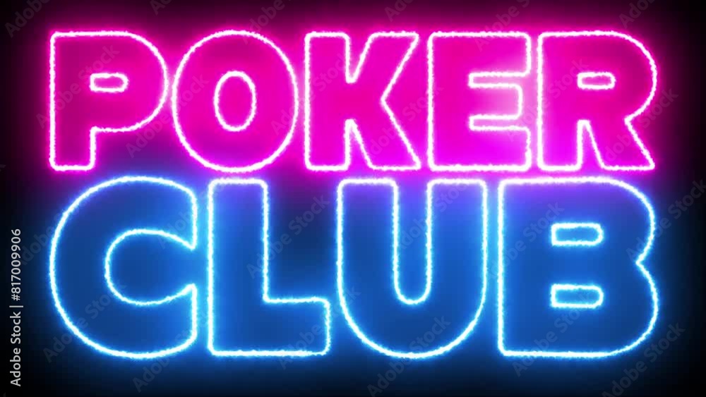Poker Club word text font with neon light. Luminous and shimmering haze inside the letters of the text Poker Club. Poker Club word text font with neon light. Luminous and shimmering haze inside the letters of the text Poker Club.