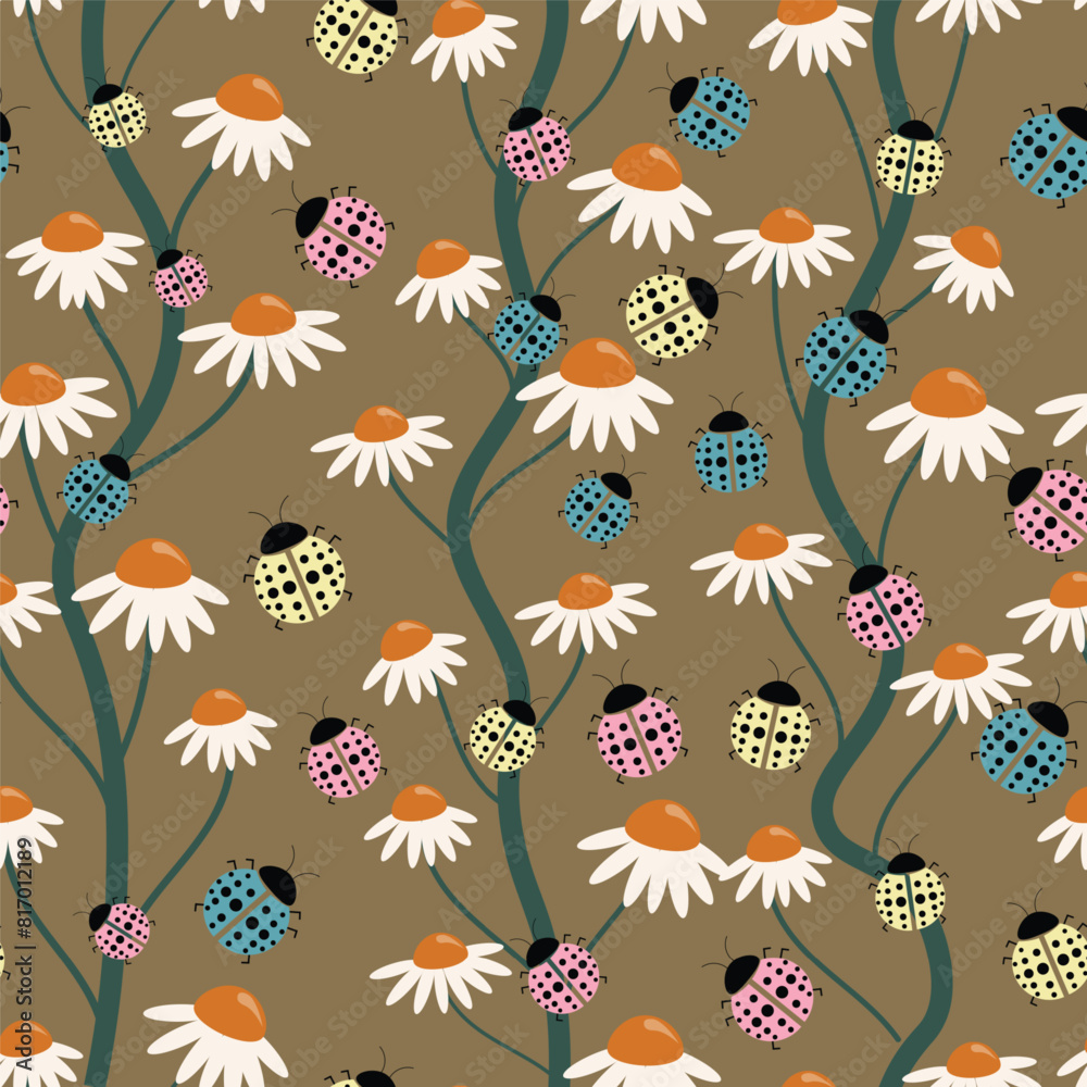 Fototapeta premium seamless pattern of ladybugs in vector ,background,wallpaper,fabric,wrapping,etc