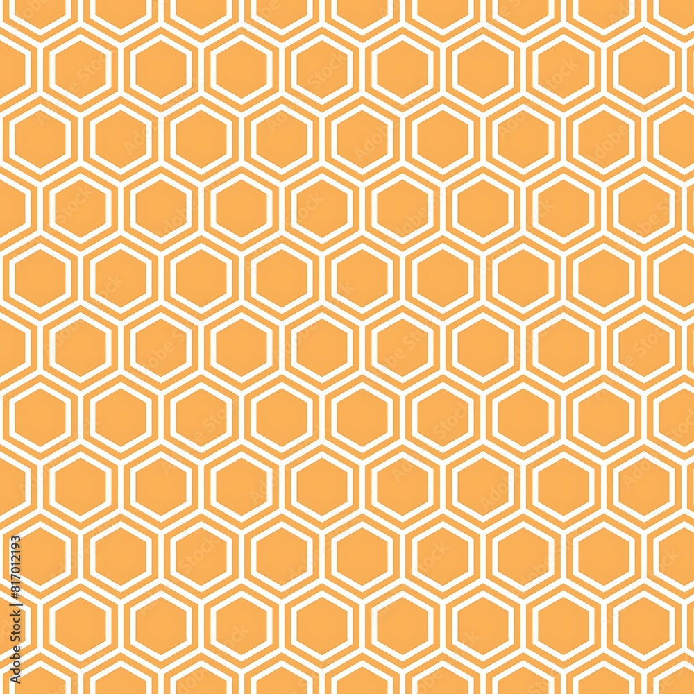 Vertical Hexagons Geometric Repeating Print Design, Soft Orange, White Line Vertical Hexagons Geometric Repeating Print Design, Soft Orange, White Line