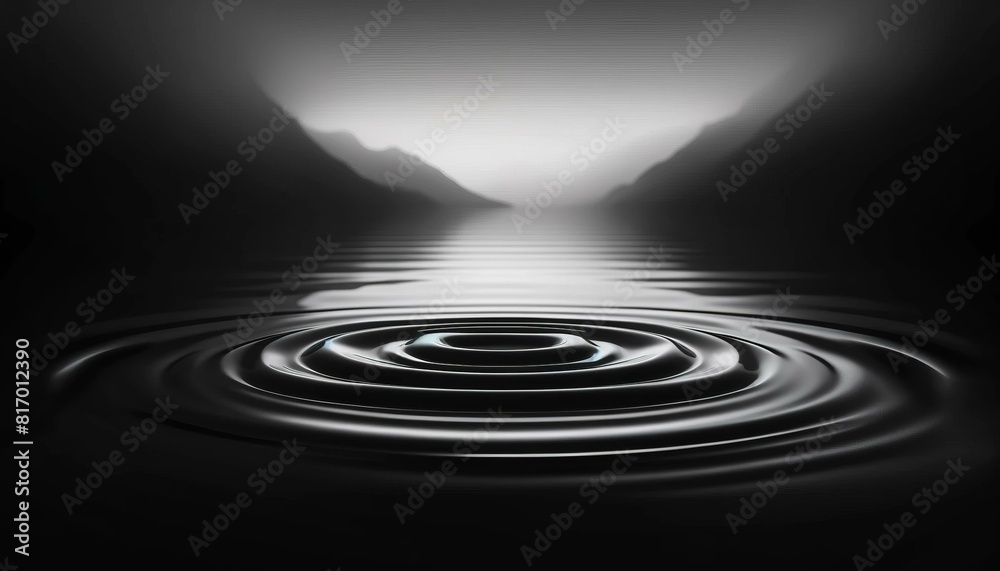 Fototapeta premium Ripples on a Calm Lake at Dusk in Black and White
