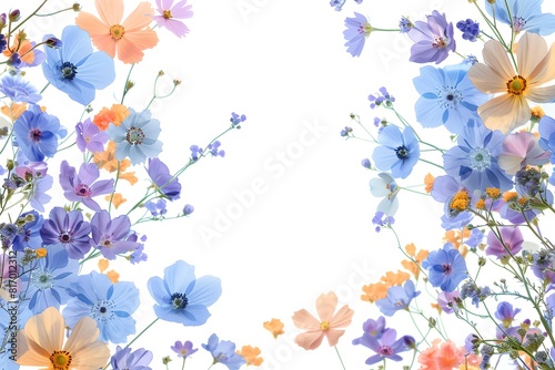 Vibrant array of flowers elegantly scattered on a white background. Ideal for spring themes and design projects. Light  fresh  and colorful. Generative AI