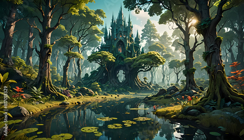Background of a Forest Scene in a Fantasy World