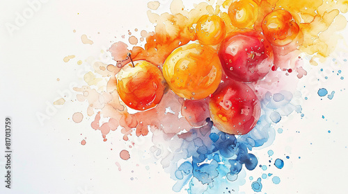 watercolor art of fresh fruits painting isolated on white background, spring cards , banners, portrait, wall painting, t shirt prints , can be framed  photo