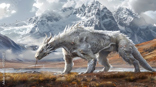 Majestic Dragon Stalking Across Snowy Fantasy Landscape