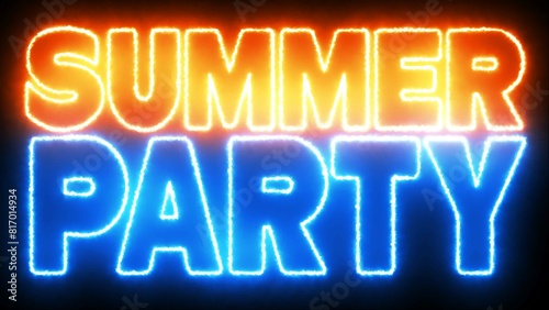 Summer Party text font with light. Luminous and shimmering haze inside the letters of the text Summer Party. 