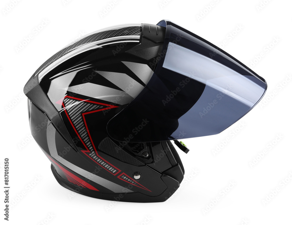 Fototapeta premium Modern motorcycle helmet with visor isolated on white