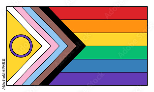 LGBTQ Pride Flag Vector Retro Style. Updated Intersex Inclusive Pride Flag Retro Style Illustration. Flag for LGBT, LGBTQ, LGBTQIA+ Pride Month.  © Vector Archive