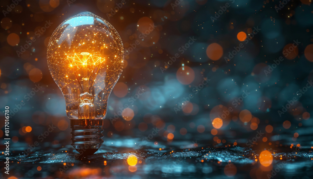 A light bulb is lit up in a blurry, glowing light by AI generated image A light bulb is lit up in a blurry, glowing light by AI generated image