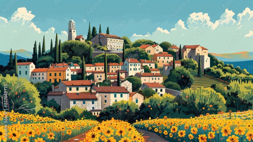 Minimalist Illustration of Motovun, Croatia

