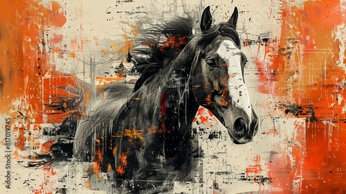 A beautiful painting of a horse running through an orange field.