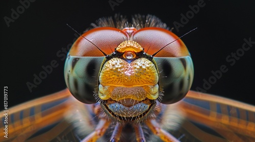 A close up photograph of the compound eyes of a dragonfly photo