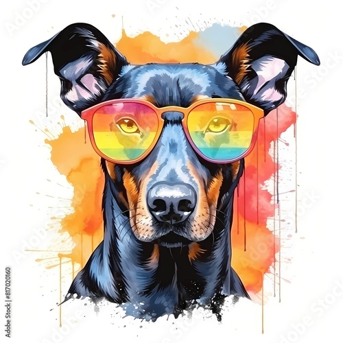 Doberman Pinscher. Cool Dog. Dobie. Doberman clipart. Watercolor illustration. Generative AI. Detailed illustration. photo