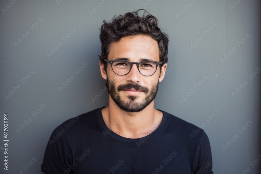 Portrait of a smiling man in his 30s smiling at the camera while standing against minimalist or empty room background Portrait of a smiling man in his 30s smiling at the camera while standing against minimalist or empty room background