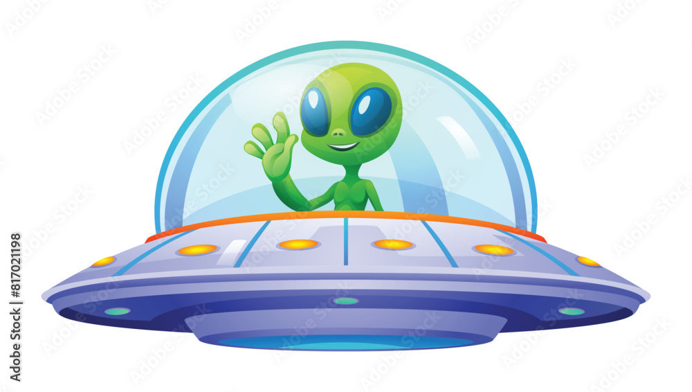 Cute alien riding ufo. Vector cartoon illustration isolated on white ...