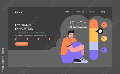 Professional burnout web banner or landing page dark or night mode.
