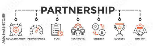 Partnership banner web icon vector illustration concept with icon of collaboration, performance, plan, teamwork, synergy, success and win-win solution