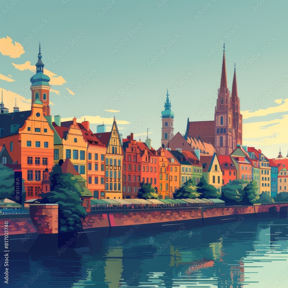 Obraz premium Illustration of Wrocław, Poland