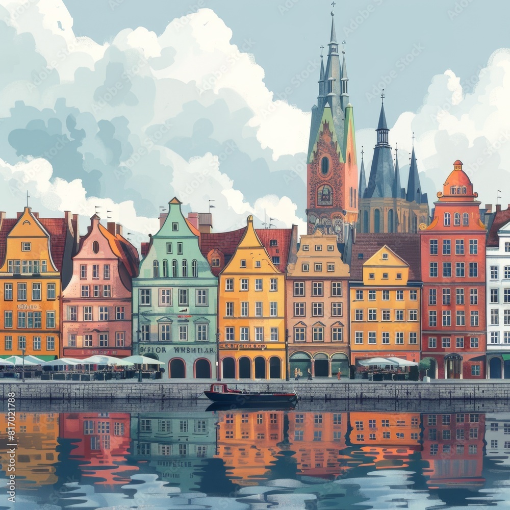 Fototapeta premium Illustration of Wrocław, Poland