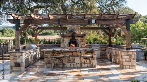 Tuscan-Inspired Outdoor Kitchen with Wood-fired Oven photo