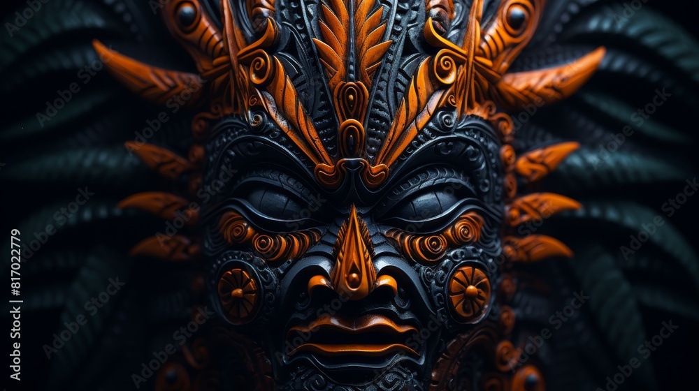 The image is a 3D rendering of a Mayan mask The image is a 3D rendering of a Mayan mask