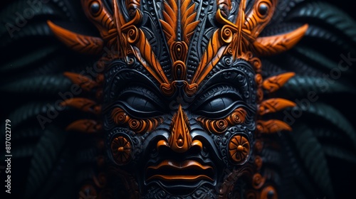 The image is a 3D rendering of a Mayan mask