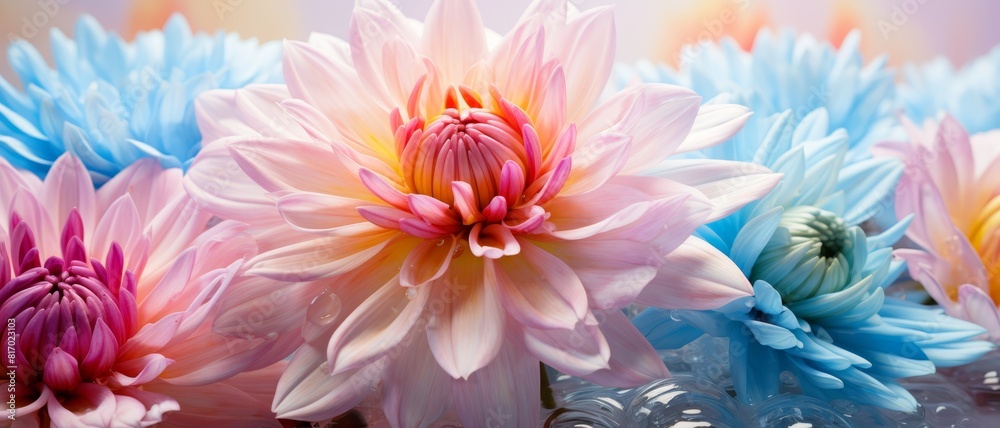 Multicolor dahlia flowers in full bloom. Multicolor dahlia flowers in full bloom.