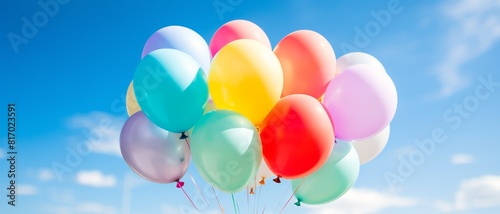 Colorful balloons floating in the blue sky.