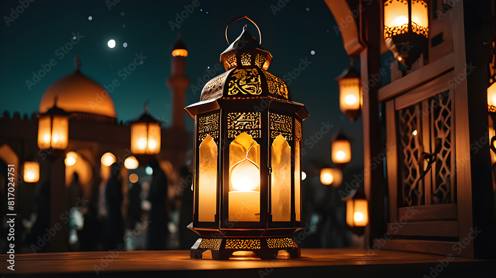 Ramadan lantern at night isolated, Generative AI Ramadan lantern at night isolated, Generative AI