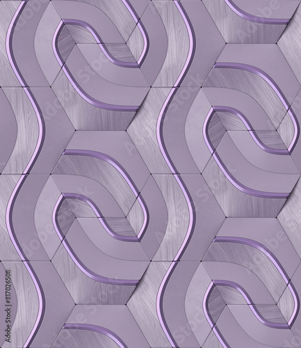 Seamless Geometric 3D Pattern in Purple Tones