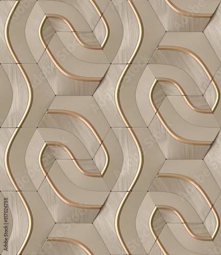 Elegant 3D Geometric Pattern with Wooden Texture photo