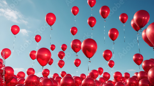 Red balloons flying in the sky  Generative AI