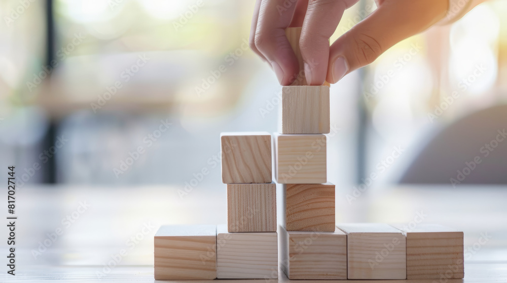 concept of business growth with wooden cubes concept of business growth with wooden cubes