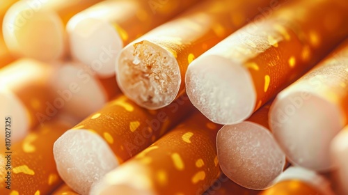 A line of smokes with seethrough filters containing capsules, Generated by AI photo