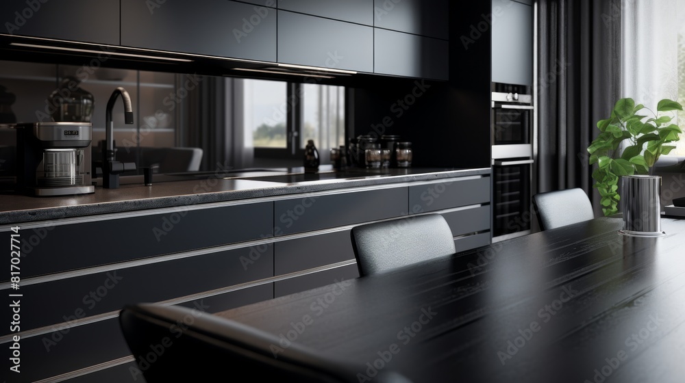 Modern stylish kitchen interior design details. Monochrome black kitchen. Modern stylish kitchen interior design details. Monochrome black kitchen.