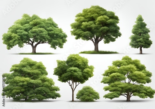 Realistic Trees Isolated on White Background in the World.