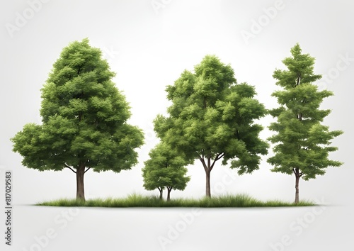 Realistic Trees Isolated on White Background in the World.