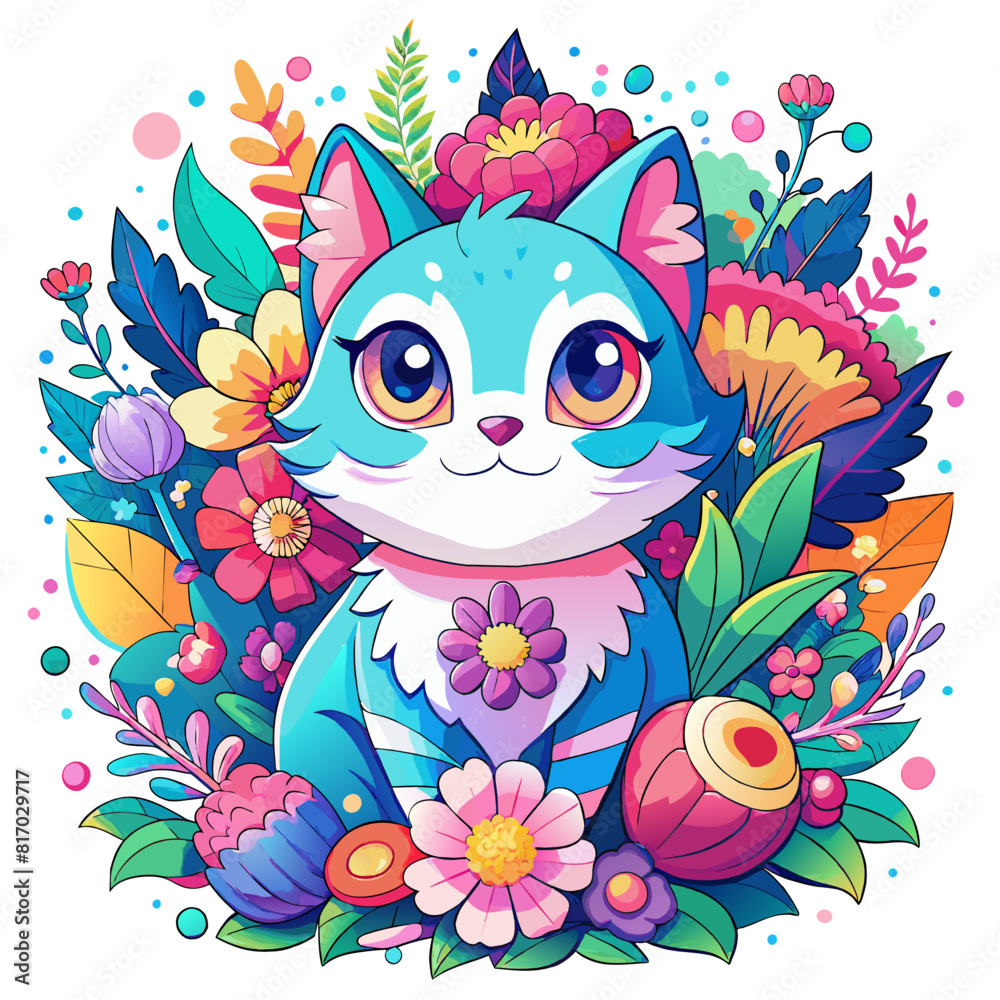 A detailed illustration vector of a cute cat sticker, transparent background - Generative AI A detailed illustration vector of a cute cat sticker, transparent background - Generative AI