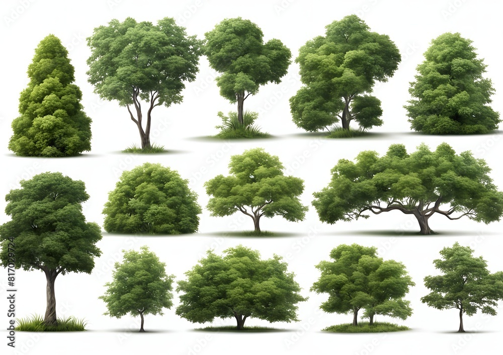 Fototapeta premium Realistic Trees Isolated on White Background in the World.